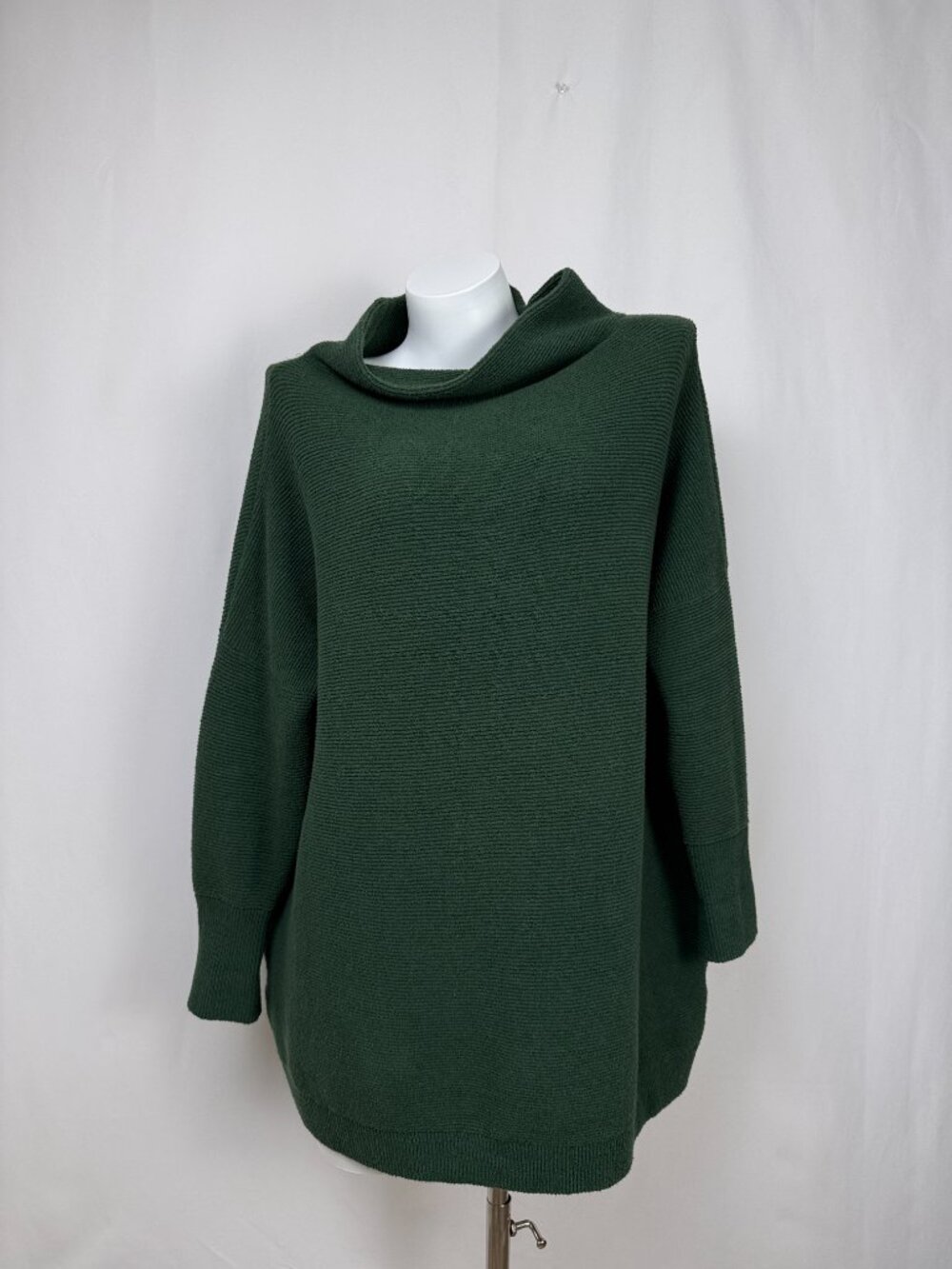 Free People Womens Green Ribbed Knit Mock Neck Oversized Sweater Size S Cotton B
